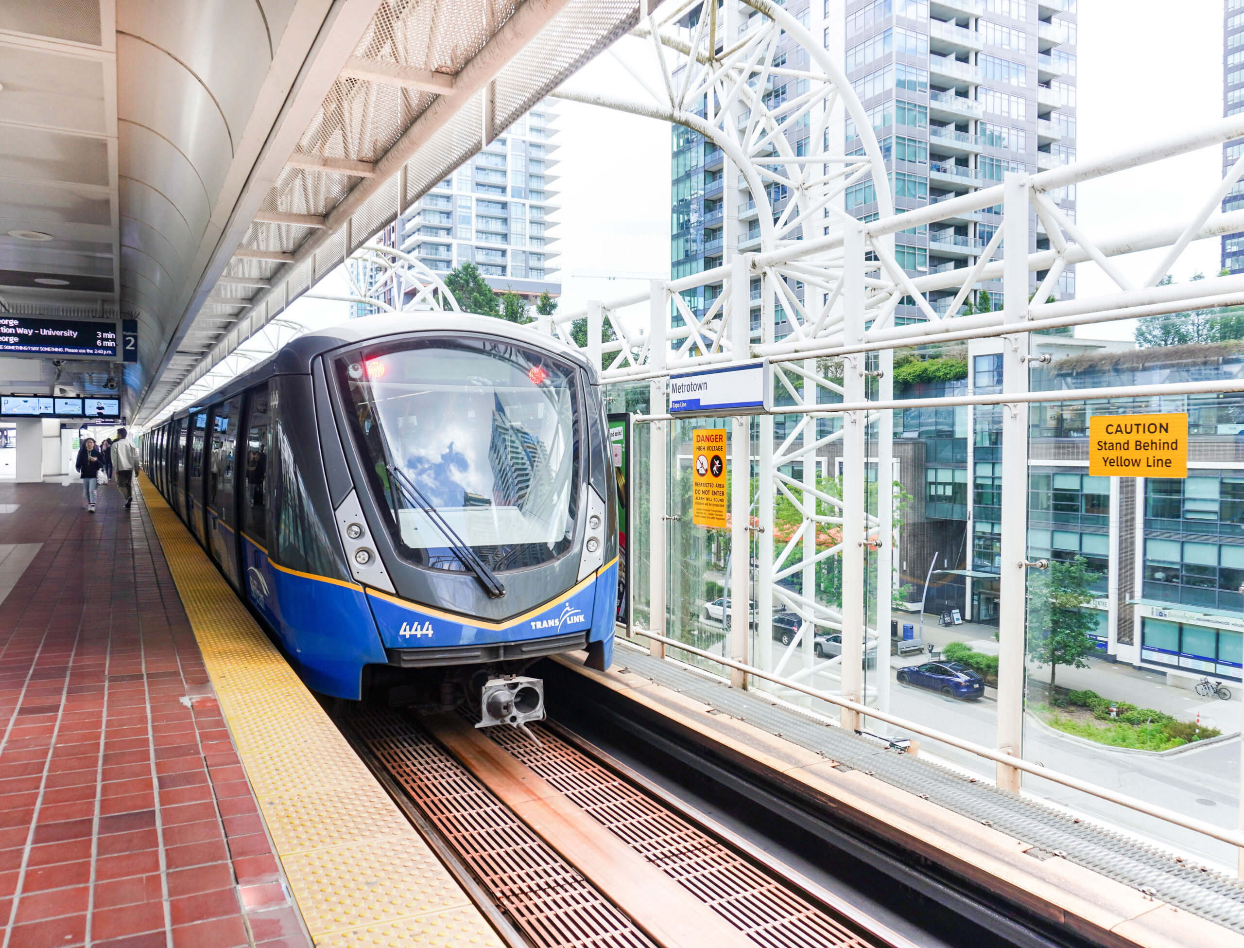 SkyTrain arriving at the Metrotown SkyTrain station