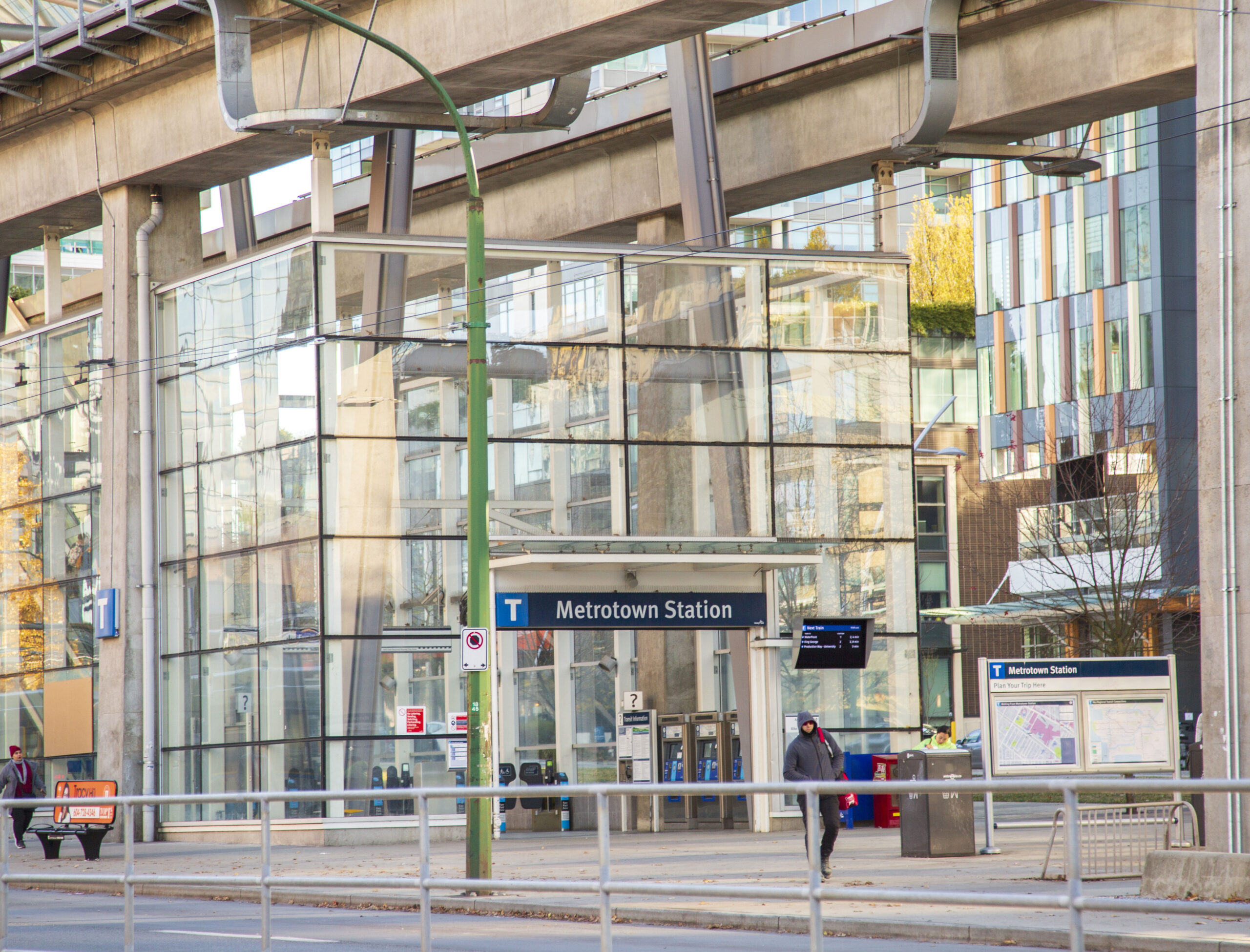 exterior shot of Metrotown SkyTrain station