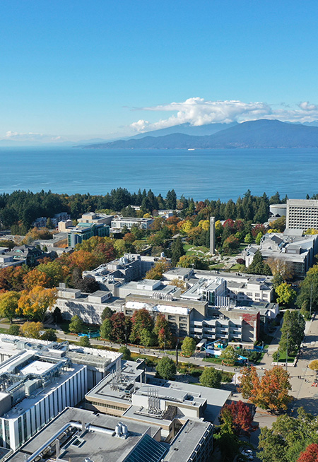 drone shot of UBC