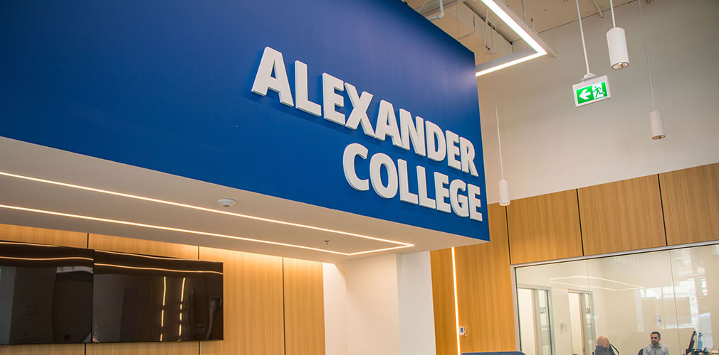 Alexander College Vancouver bookstore sign