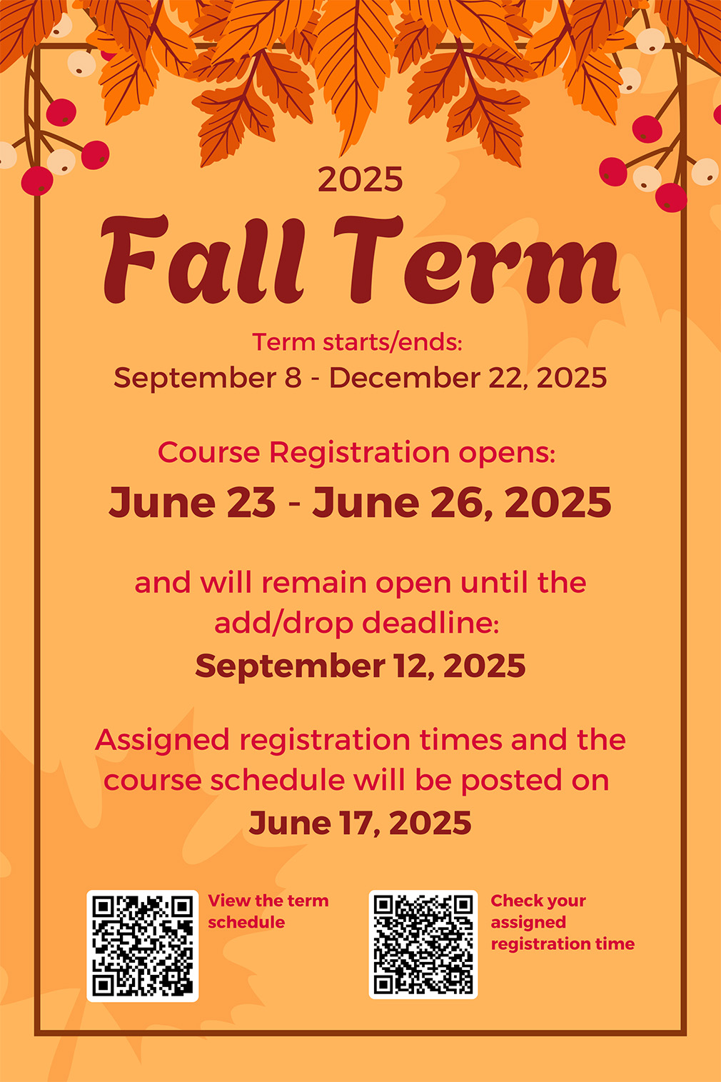 Fall 2025 Term registration poster