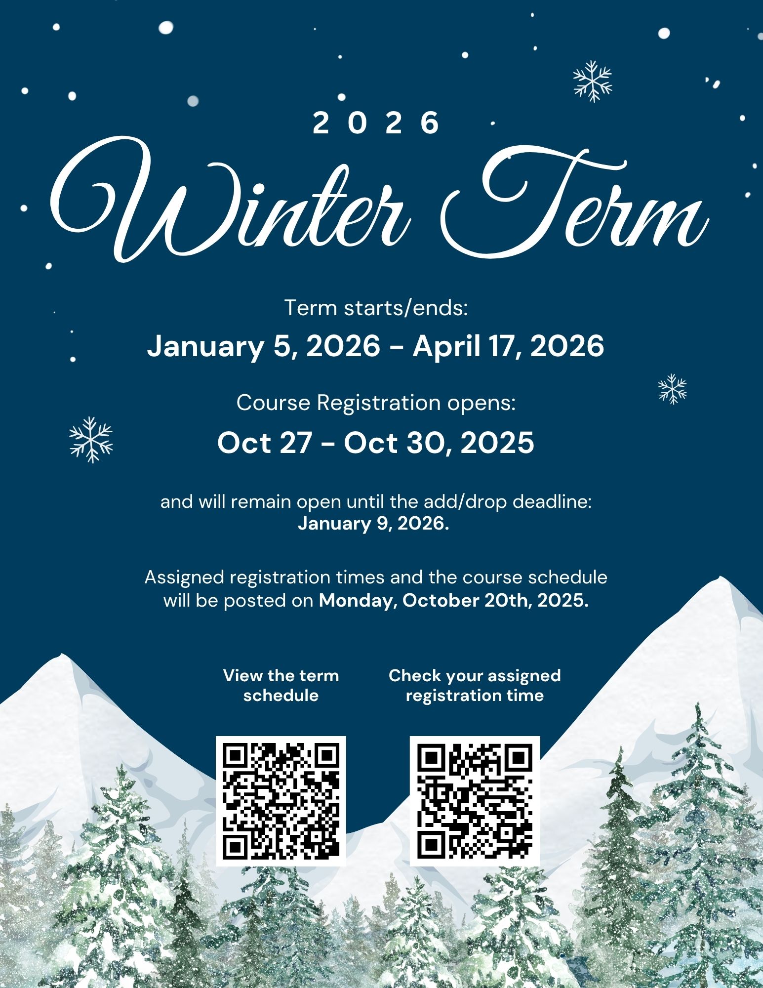 Winter 2026 Term registration poster