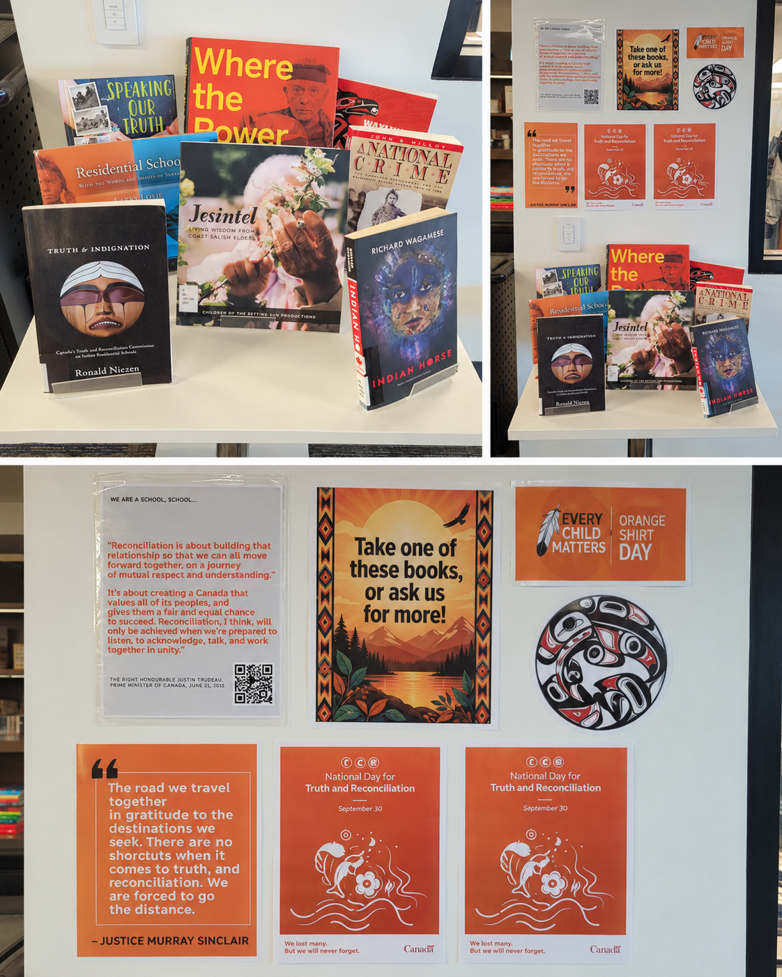 Truth and Reconciliation and Orange Shirt Day display at Alexander College
